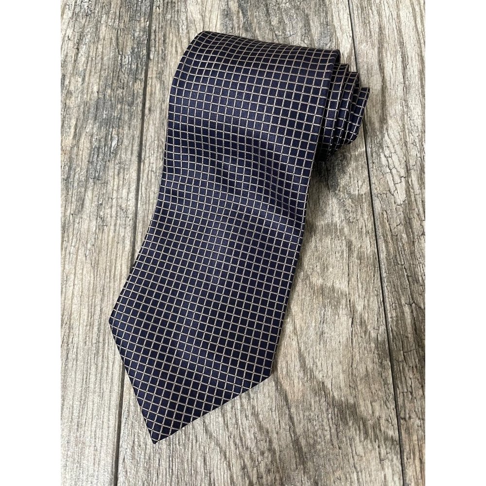 Ermenegildo Zelda Micro Plaid Italy Made Silk Neck Tie Blue Gold